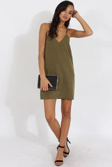 Green Faux Suede Strappy Back Slip Dress - Sylvie-Dresses