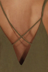 Green Faux Suede Strappy Back Slip Dress - Sylvie-Dresses