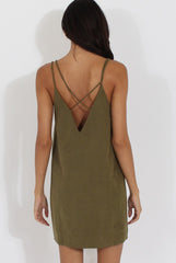 Green Faux Suede Strappy Back Slip Dress - Sylvie-Dresses
