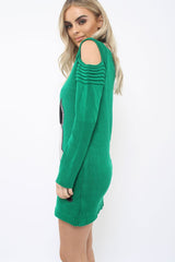Green Festive Deer Cold Shouldered Jumper Dress - Catarina-Dresses