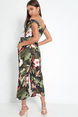 Green Floral Belted Culotte Jumpsuit - Nayali-Jumpsuits