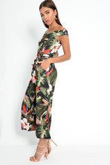 Green Floral Belted Culotte Jumpsuit - Nayali-Jumpsuits