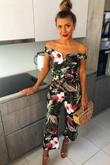 Green Floral Belted Culotte Jumpsuit - Nayali-Jumpsuits