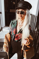 Green Flower Print Plunge Satin Bodysuit - Madelynn-Bodysuits