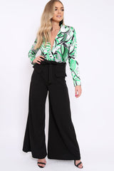 Green Geometric Print Plunge Satin Bodysuit - Hetty-Bodysuits