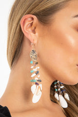 Green Gold Drop Shell Detail Earrings - Claira-Jewellery
