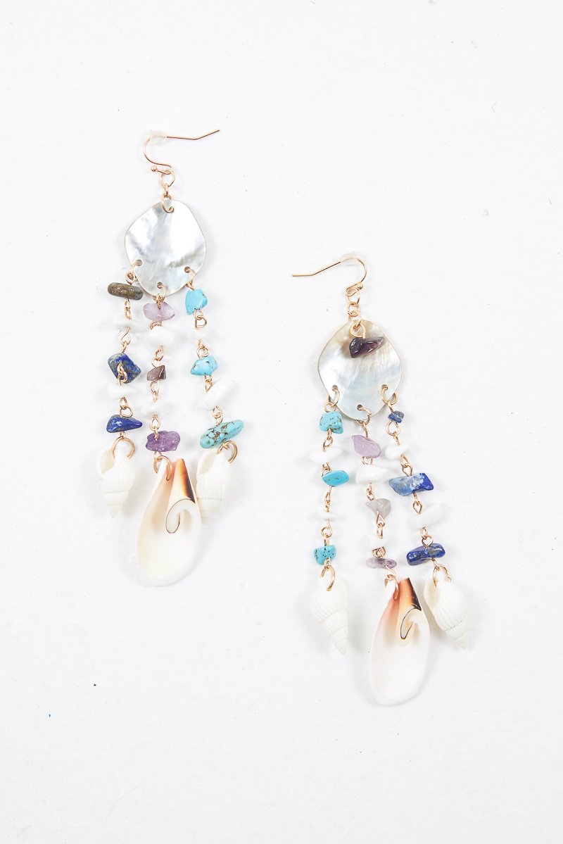 Green Gold Drop Shell Detail Earrings - Claira-Jewellery