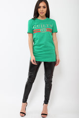 Green Guilty Slogan T-shirt - Ava-Tops