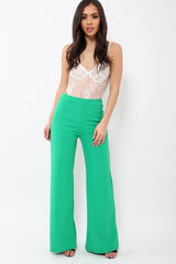 Green High Waisted Flare Trousers - Kym-Trousers