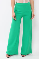 Green High Waisted Flare Trousers - Kym-Trousers