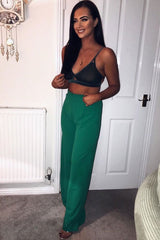 Green High Waisted Flare Trousers - Kym-Trousers