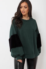 Green Jumper with Fur Sleeves - Stephanie-Jumper