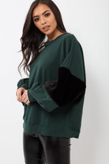Green Jumper with Fur Sleeves - Stephanie-Jumper