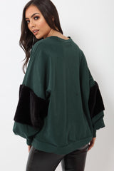 Green Jumper with Fur Sleeves - Stephanie-Jumper