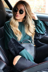 Green Jumper with Fur Sleeves - Stephanie-Jumper