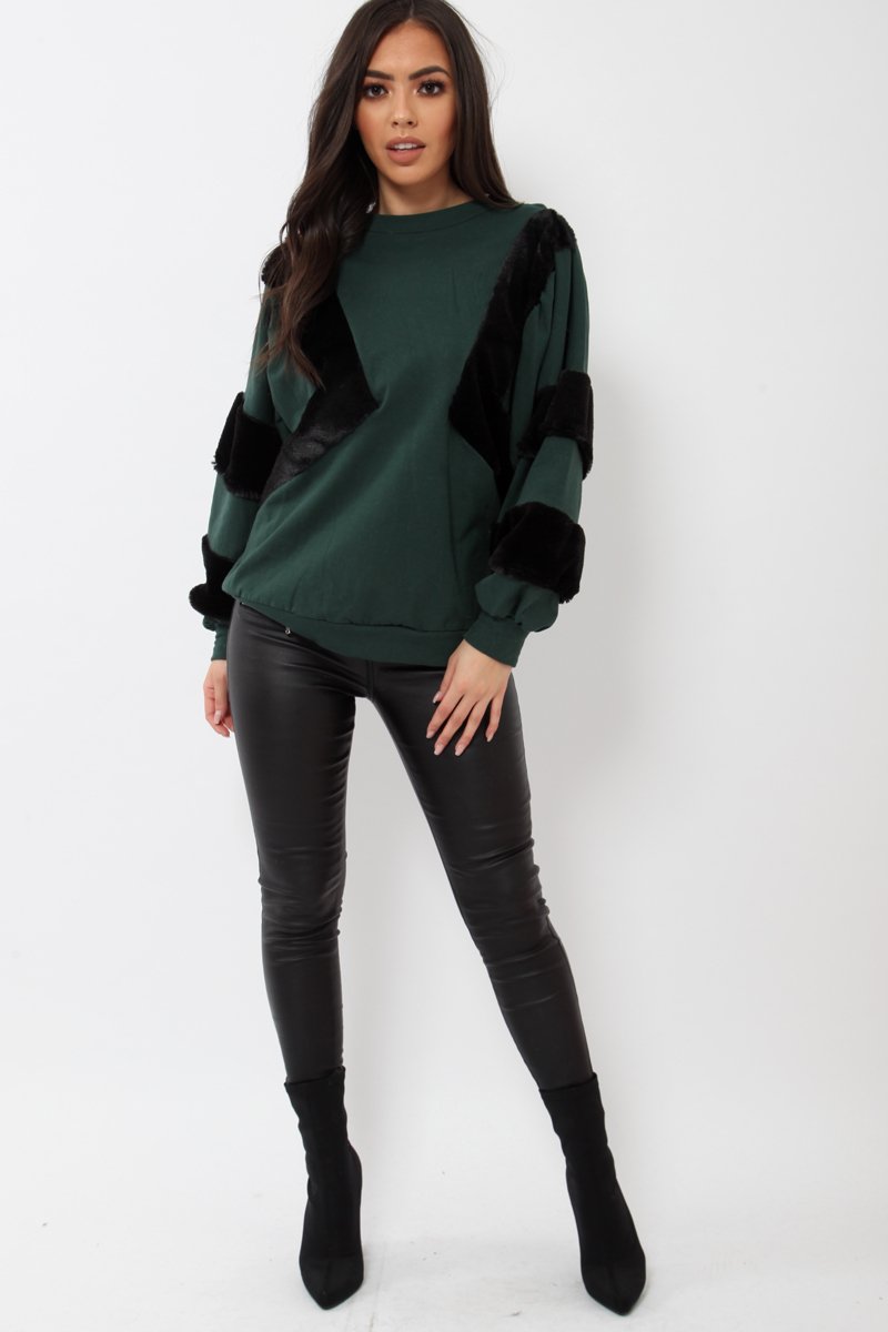 Green Jumper with Fur on Front and Sleeves - Mercedes-Jumper