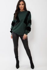 Green Jumper with Fur on Front and Sleeves - Mercedes-Jumper