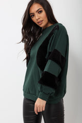 Green Jumper with Fur on Front and Sleeves - Mercedes-Jumper