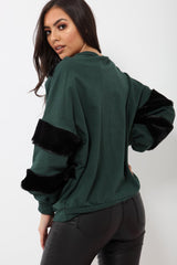 Green Jumper with Fur on Front and Sleeves - Mercedes-Jumper