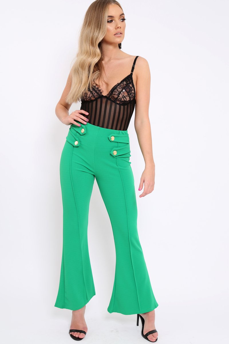 Green Kick Flare Pants - Rita-Trousers