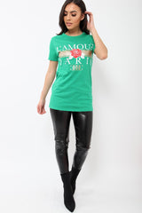 Green L'amour Paris Rose Slogan T-shirt - Marissa-T-shirt