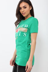 Green L'amour Paris Rose Slogan T-shirt - Marissa-T-shirt
