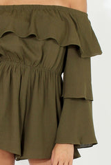 Green Layered Bardot Playsuit - Barbara-Playsuits
