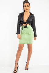 Green Mint Faux Suede Buckle Front Mini Skirt - Leya-Skirts