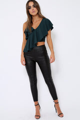 Green One Shouldered Frill Top - Maysa-Tops