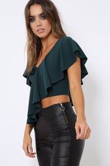 Green One Shouldered Frill Top - Maysa-Tops