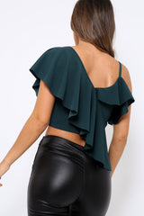 Green One Shouldered Frill Top - Maysa-Tops