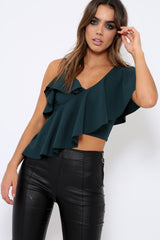 Green One Shouldered Frill Top - Maysa-Tops