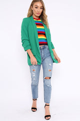 Green Open Front Ruffled Sleeves Blazer - Kanna-Jackets