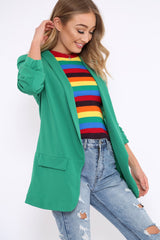Green Open Front Ruffled Sleeves Blazer - Kanna-Jackets