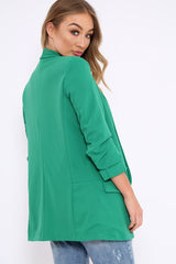 Green Open Front Ruffled Sleeves Blazer - Kanna-Jackets