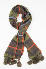 Green Orange Blue Tartan Pom-Pom Scarf - Aayat-Scarf