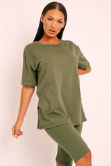 Green Oversized T-shirt Cycling Shorts Co-ord - Bethanny-Co-ords