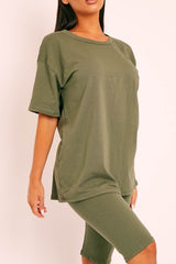 Green Oversized T-shirt Cycling Shorts Co-ord - Bethanny-Co-ords