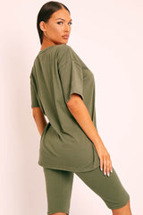 Green Oversized T-shirt Cycling Shorts Co-ord - Bethanny-Co-ords