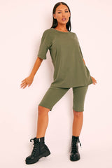 Green Oversized T-shirt Cycling Shorts Co-ord - Bethanny-Co-ords