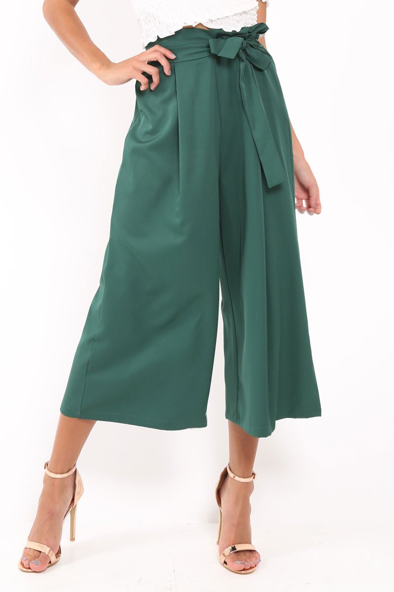 Green Paper Bag Waist Culottes - Eris-Trousers