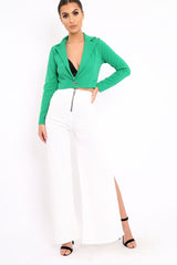 Green Plunge Blazer Style Top - Elis-Crop Tops