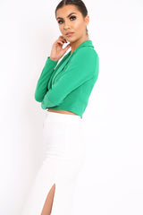 Green Plunge Blazer Style Top - Elis-Crop Tops