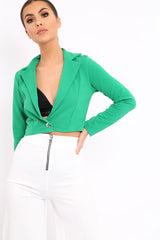 Green Plunge Blazer Style Top - Elis-Crop Tops