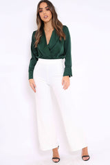 Green Plunge Satin Bodysuit - Rebeka-Bodysuits