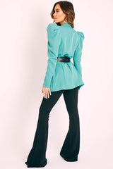 Green Puff Shoulder Belted Blazer - Felicity-Blazers