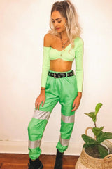 Green Reflective Belted Trousers - Gennie-Trousers