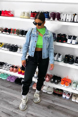 Green Rib High Neck Crop Top - Talina-Crop Tops