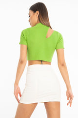 Green Rib High Neck Crop Top - Talina-Crop Tops