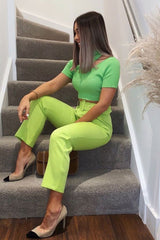 Green Rib High Neck Crop Top - Talina-Crop Tops